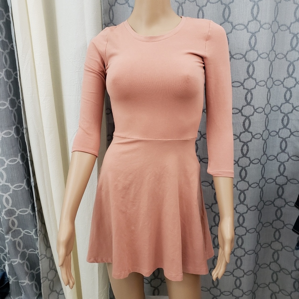 🍁Forever 21 3/4 Sleeve mini Dress Sz S coral pink - Picture 2 of 4